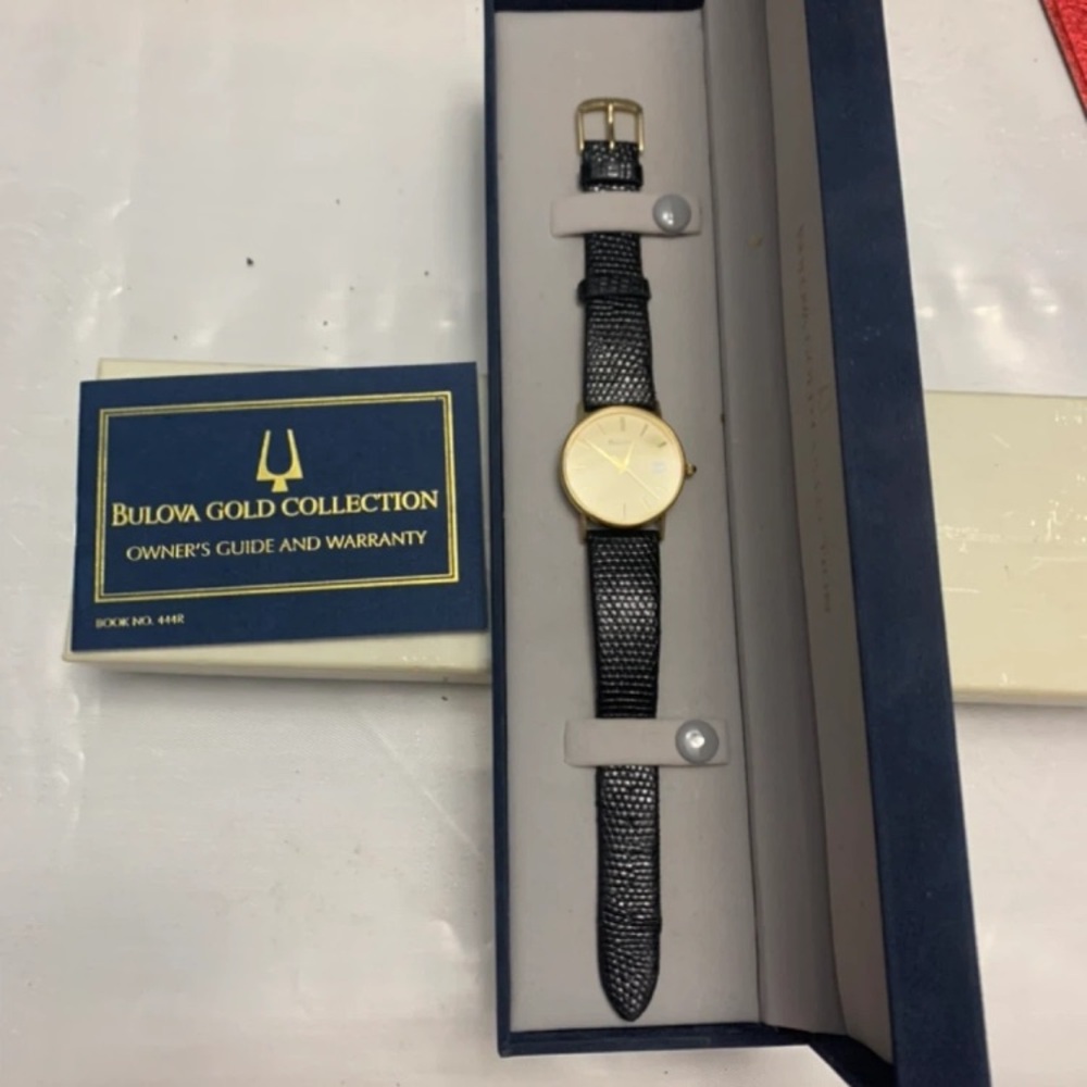 Bulova Gold Watch with Textured Black Strap